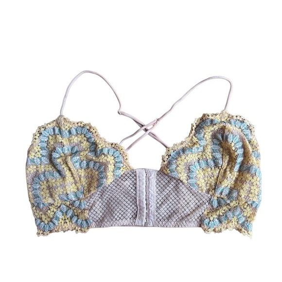 Free People Intimatley Women's Lace Bralette in Yellow & Blue Lace Size Large - Picture 1 of 4